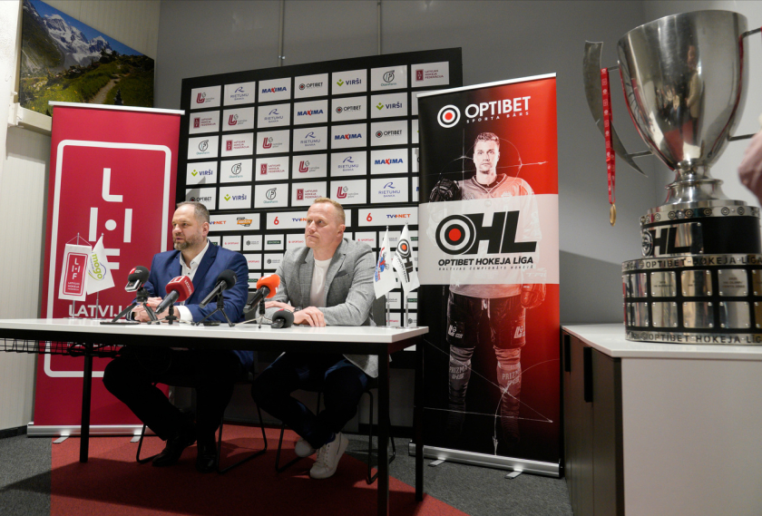 FOTO un VIDEO: Ankipāns un Ābols tiekas preses konferencē pirms OHL finālsērijas