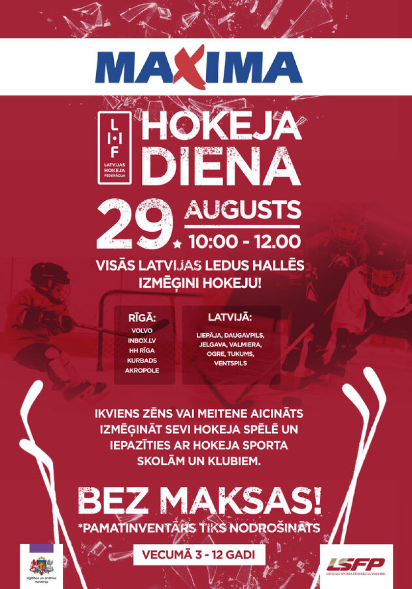 Sestdien visā Latvijā būs pieejamas bezmaksas hokeja nodarbības bērniem